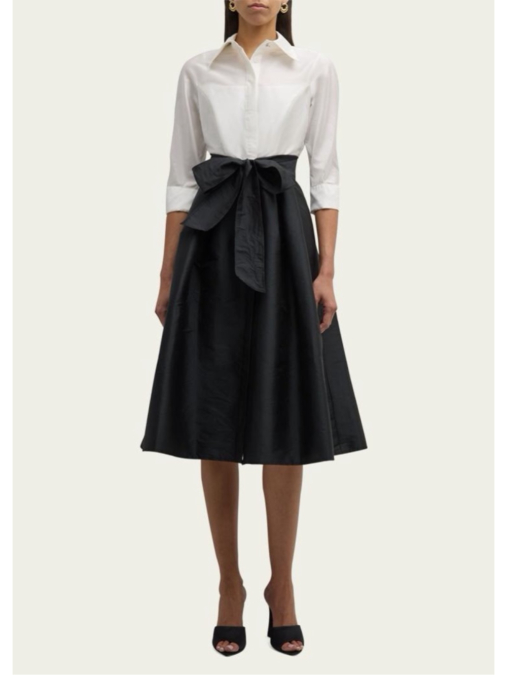 Rickie Freeman Teri Jon Two Tone 3/4 Slv Taffeta Shirtdress Black White Size 10